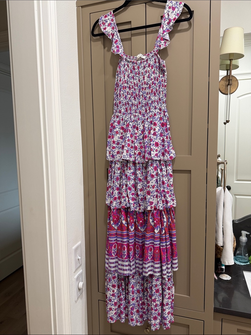 Floral Pink Tiered Maxi Dress with Ruffle Straps